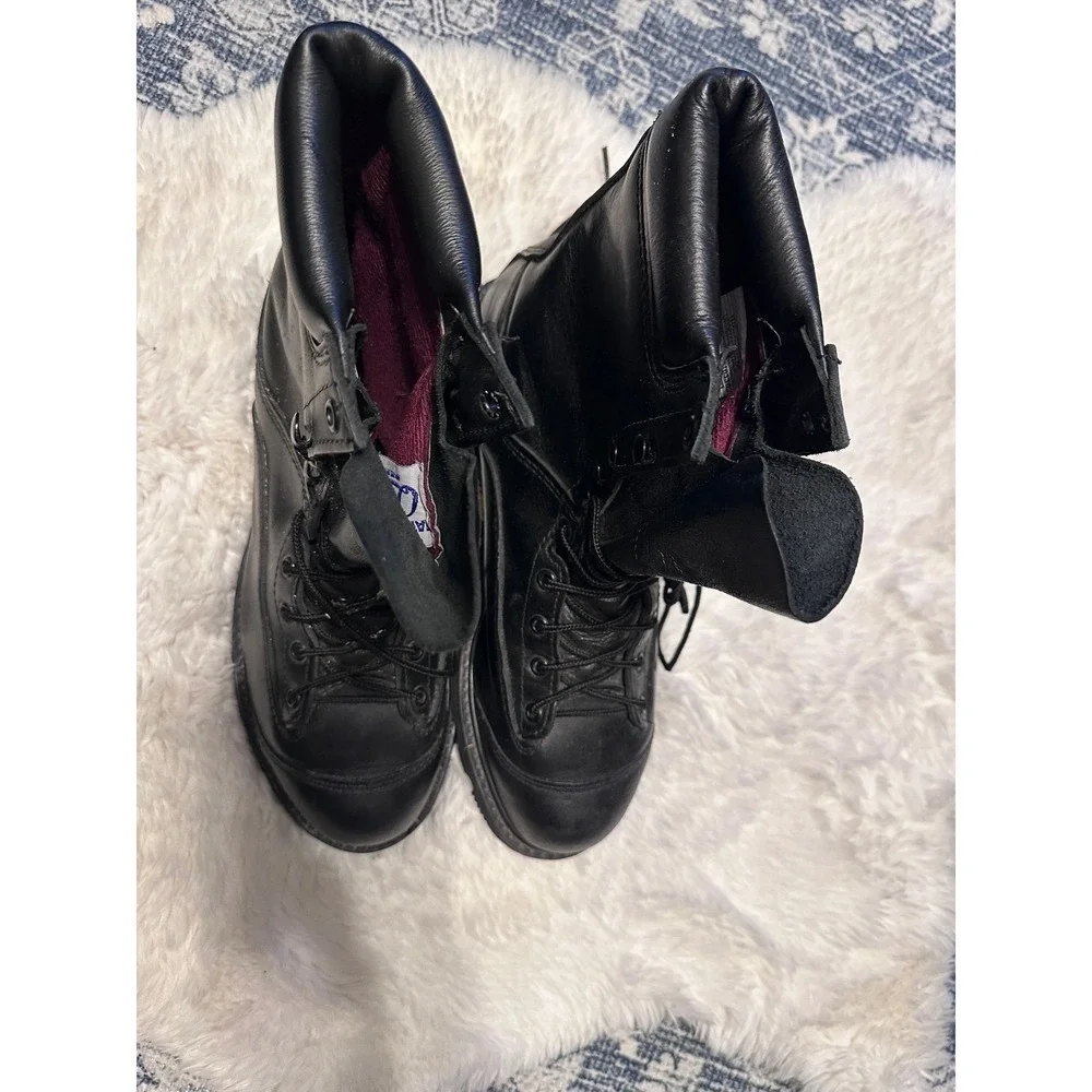 VIBRAM Black Leather Logger Work Boots Lace Up Round Toe Tall Motorcycle